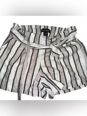 like an angel Gray and White Striped Tie-Waist Women's Shorts